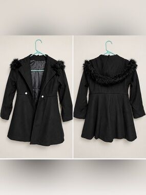 SHEIN Black Girls' Faux-Fur Hooded Peacoat